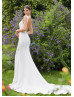 Beaded Ivory Satin Open Back Sexy Mermaid Wedding Dress